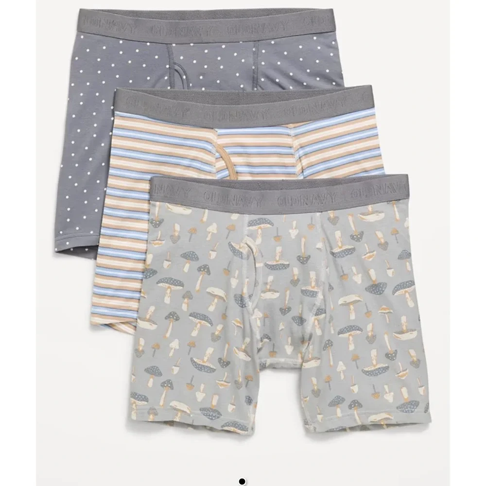 Old Navy Mens Boxer Briefs 3-Pack Mushroom Stripe Polka Dot 6in Inseam Size M